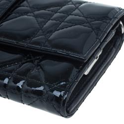 مملوكة مسبقًا Dior Black Patent Leather Cannage Quilted New Lock Wallet