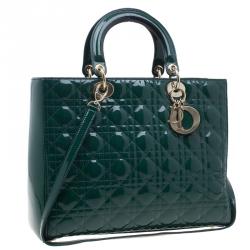 Pre Owned حقيبة يد ديور ليدي ديور جلد لامع خضراء كبيرة