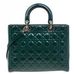 Pre Owned حقيبة يد ديور ليدي ديور جلد لامع خضراء كبيرة