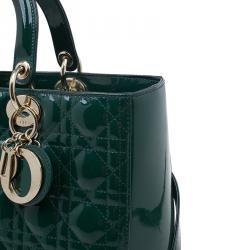 Pre Owned حقيبة يد ديور ليدي ديور جلد لامع خضراء كبيرة