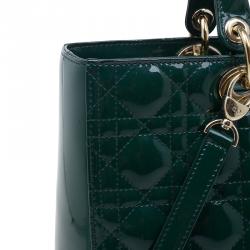 Pre Owned حقيبة يد ديور ليدي ديور جلد لامع خضراء كبيرة