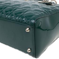 Pre Owned حقيبة يد ديور ليدي ديور جلد لامع خضراء كبيرة