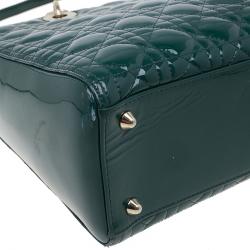 Pre Owned حقيبة يد ديور ليدي ديور جلد لامع خضراء كبيرة