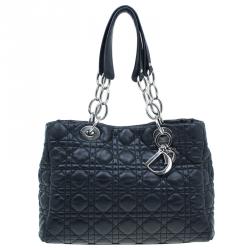 Pre Owned Dior Black Cannage Quilted Soft Leather Small Dior Shopping Tote