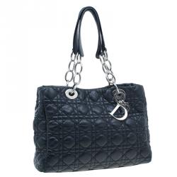 Pre Owned Dior Black Cannage Quilted Soft Leather Small Dior Shopping Tote