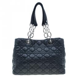 Pre Owned Dior Black Cannage Quilted Soft Leather Small Dior Shopping Tote