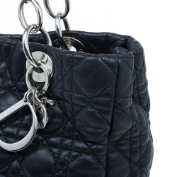 Pre Owned Dior Black Cannage Quilted Soft Leather Small Dior Shopping Tote