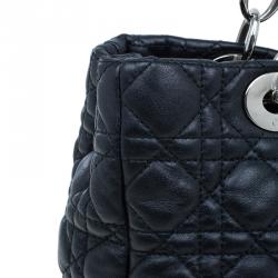 Pre Owned Dior Black Cannage Quilted Soft Leather Small Dior Shopping Tote