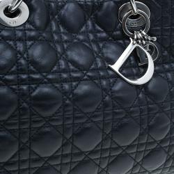 Pre Owned Dior Black Cannage Quilted Soft Leather Small Dior Shopping Tote