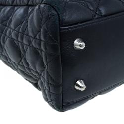 Pre Owned Dior Black Cannage Quilted Soft Leather Small Dior Shopping Tote