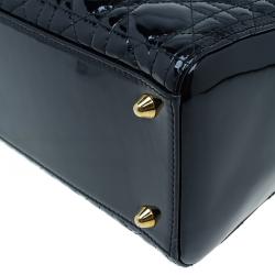 Dior Black Patent Leather Large Lady Dior Tote