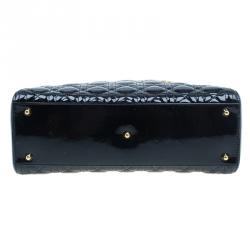 Pre Owned Dior Black Cannage Quilted Patent Leather Large Lady Dior Tote