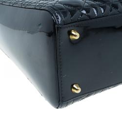 Pre Owned Dior Black Cannage Quilted Patent Leather Large Lady Dior Tote