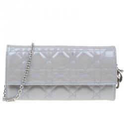 Dior Grey Cannage Patent Leather Wallet on Chain