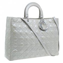 مملوكة مسبقًا Dior Grey Patent Leather Extra Large Lady Dior Tote
