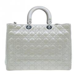 مملوكة مسبقًا Dior Grey Patent Leather Extra Large Lady Dior Tote