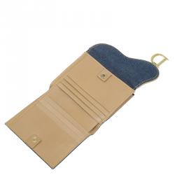 مملوكة مسبقًا Dior Blue Denim Logo Charm Wallet