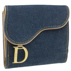مملوكة مسبقًا Dior Blue Denim Logo Charm Wallet