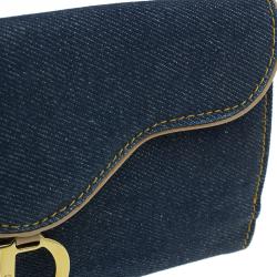 مملوكة مسبقًا Dior Blue Denim Logo Charm Wallet