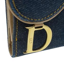 مملوكة مسبقًا Dior Blue Denim Logo Charm Wallet