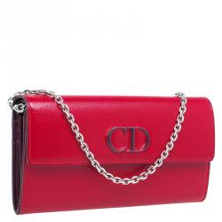 مملوكة مسبقًا محفظة ديور مانيا راندي-فو بسلسلة جلد حمراء