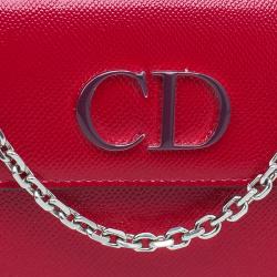 مملوكة مسبقًا محفظة ديور مانيا راندي-فو بسلسلة جلد حمراء