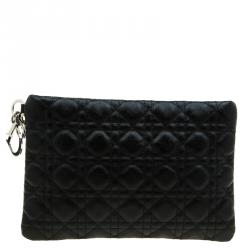 Pre Owned Dior Black Quilted Cannage Coated Canvas Large Panarea Clutch