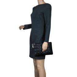 Pre Owned Dior Black Quilted Cannage Coated Canvas Large Panarea Clutch