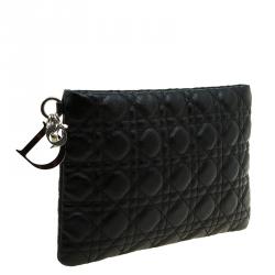Pre Owned Dior Black Quilted Cannage Coated Canvas Large Panarea Clutch