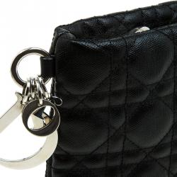 Pre Owned Dior Black Quilted Cannage Coated Canvas Large Panarea Clutch