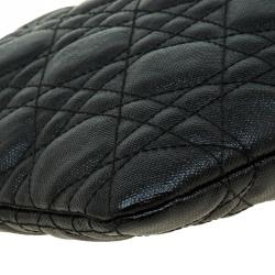 Pre Owned Dior Black Quilted Cannage Coated Canvas Large Panarea Clutch