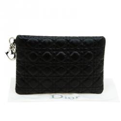 Pre Owned Dior Black Quilted Cannage Coated Canvas Large Panarea Clutch