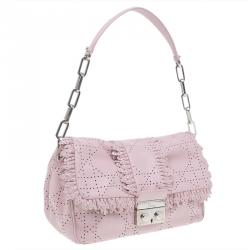 Dior Pink Perforated Leather Ruffle New Lock Flap Bag