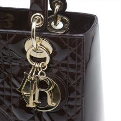 Dior Brown Patent Leather Medium Lady Dior Tote