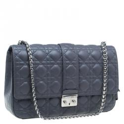 مملوكة مسبقًا حقيبة يد ديور ميس ديور جلد مبطن رصاصي كبيرة