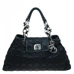 مملوكة مسبقًا Dior Black Cannage Quilted Satin Charming Lock Tote