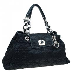 مملوكة مسبقًا Dior Black Cannage Quilted Satin Charming Lock Tote
