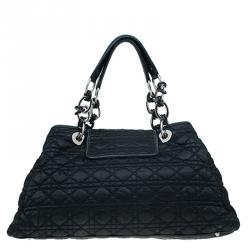 مملوكة مسبقًا Dior Black Cannage Quilted Satin Charming Lock Tote