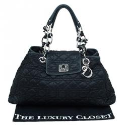 مملوكة مسبقًا Dior Black Cannage Quilted Satin Charming Lock Tote