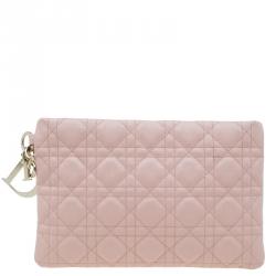 مملوكة مسبقًا Dior Pink Cannage Quilted Coated Canvas Panarea Clutch