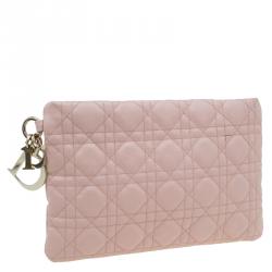 مملوكة مسبقًا Dior Pink Cannage Quilted Coated Canvas Panarea Clutch