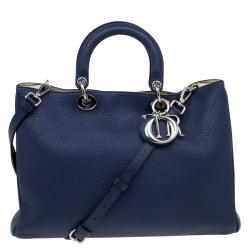 Pre Owned Dior Dark Blue Pebbled Leather Large Diorissimo Shopper Tote