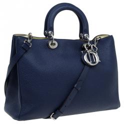Pre Owned Dior Dark Blue Pebbled Leather Large Diorissimo Shopper Tote