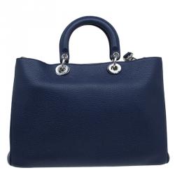 Pre Owned Dior Dark Blue Pebbled Leather Large Diorissimo Shopper Tote