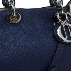Pre Owned Dior Dark Blue Pebbled Leather Large Diorissimo Shopper Tote