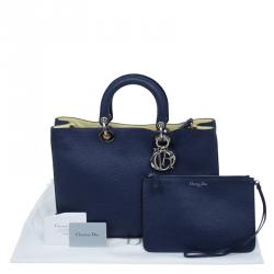 Pre Owned Dior Dark Blue Pebbled Leather Large Diorissimo Shopper Tote