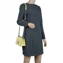 Pre Owned Dior Lemon Yellow Calfskin Leather Mini Diorama Flap Bag