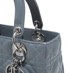 Pre Owned حقيبة يد ديور ليدي ديور جلد رصاصي متوسطة