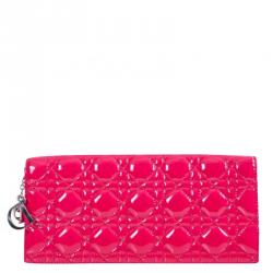 Pre Owned Dior Pink Cannage Quilted Patent Lambskin Convertible Clutch