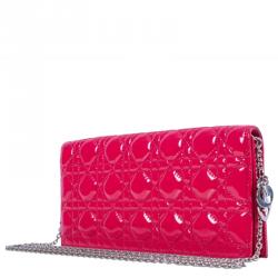 Pre Owned Dior Pink Cannage Quilted Patent Lambskin Convertible Clutch